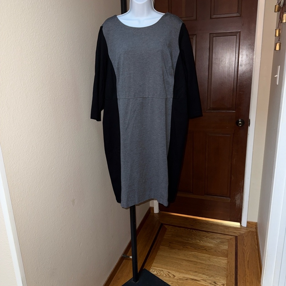 NWT Talbots Gray and Black 3/4 Sleeves Midi Sheath Dress Size 16W